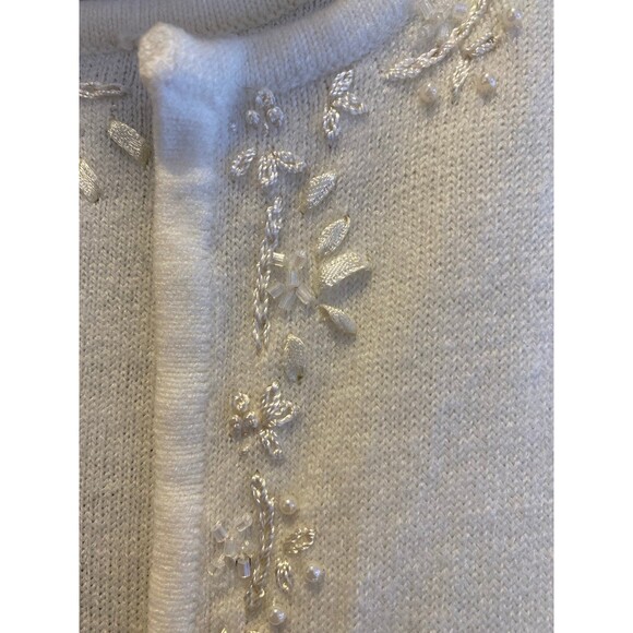 Croft & Barrow Cardigan Sweater Sz Large Attached Jacket Cream Embroidered Edge - Picture 5 of 12